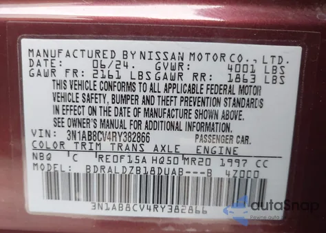 2024 Nissan Sentra Sv Xtronic Cvt z USA, uszkodzony, nr VIN 3N1AB8CV4RY382866